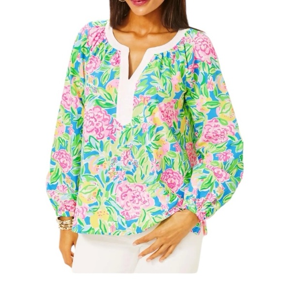 LILLY PULITZER Tops - LILLY PULITZER camryn tunic top cotton  pink  blue green oversized size XS NWT